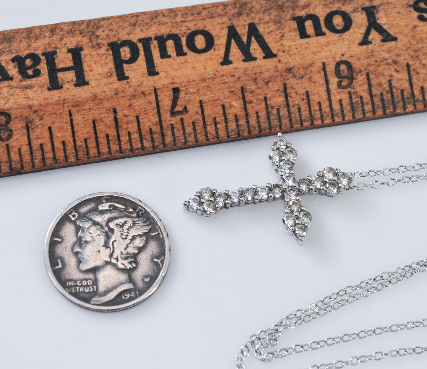 Sterling Silver White Sapphire Cross Necklace