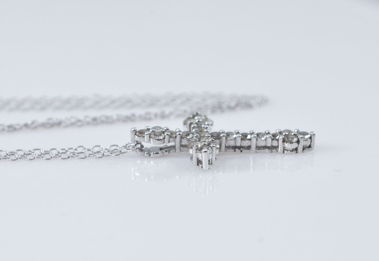 Sterling Silver White Sapphire Cross Necklace