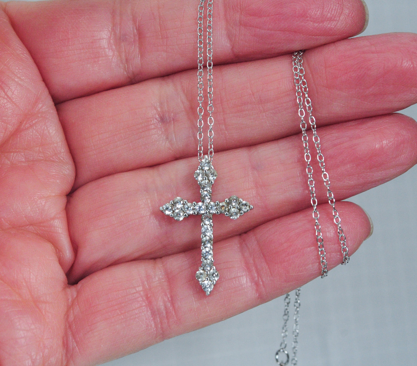 Sterling Silver White Sapphire Cross Necklace
