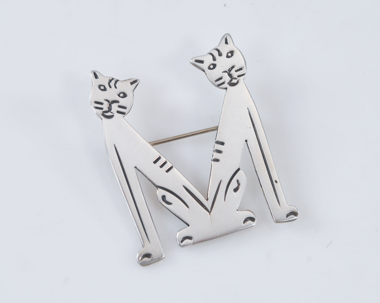 Taxco Sterling Silver Initial M Cat Brooch