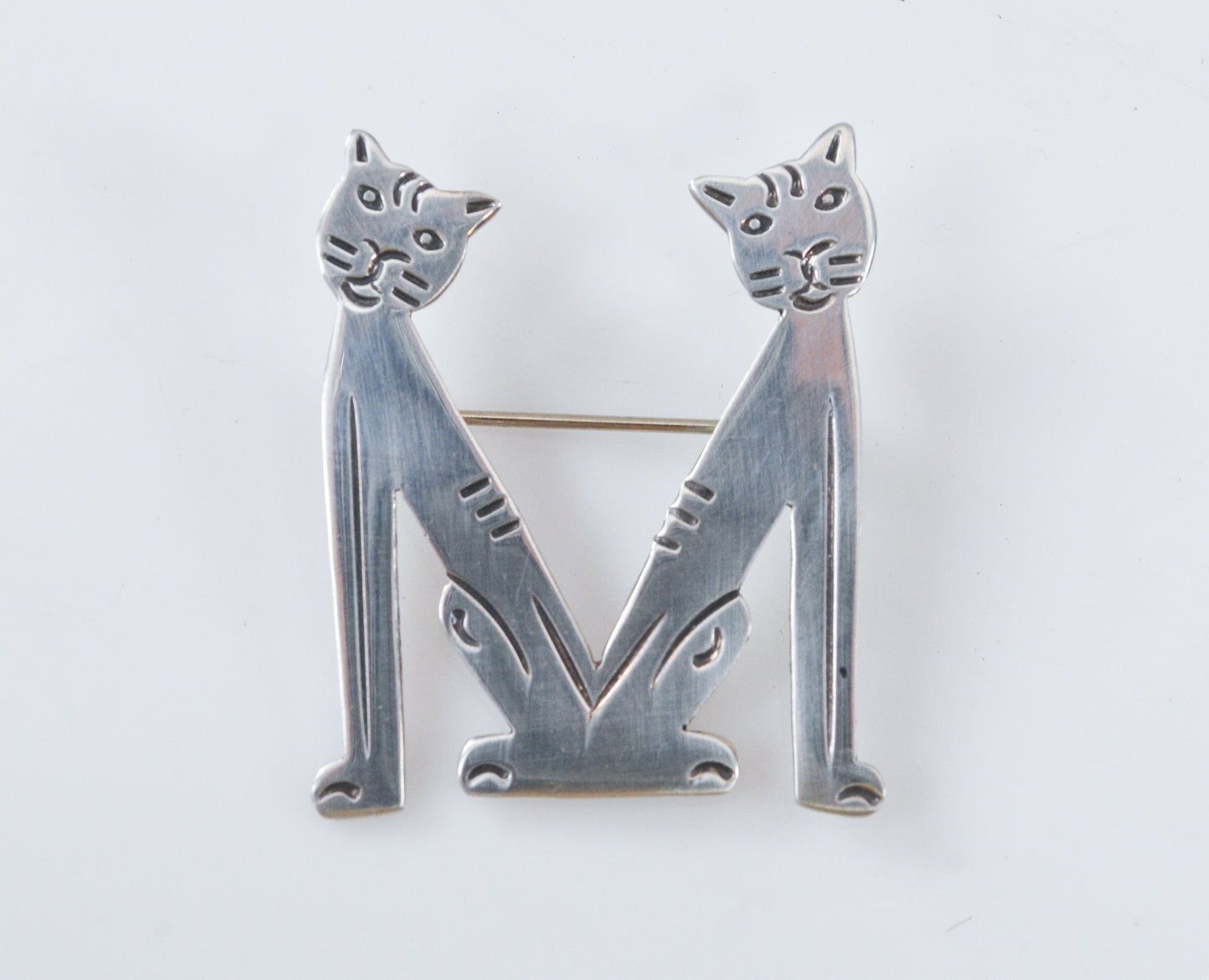 Taxco Sterling Silver Initial M Cat Brooch
