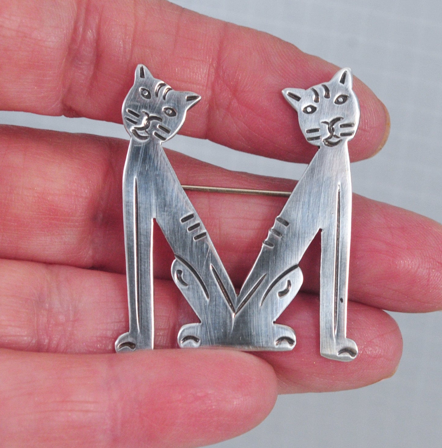 Taxco Sterling Silver Initial M Cat Brooch