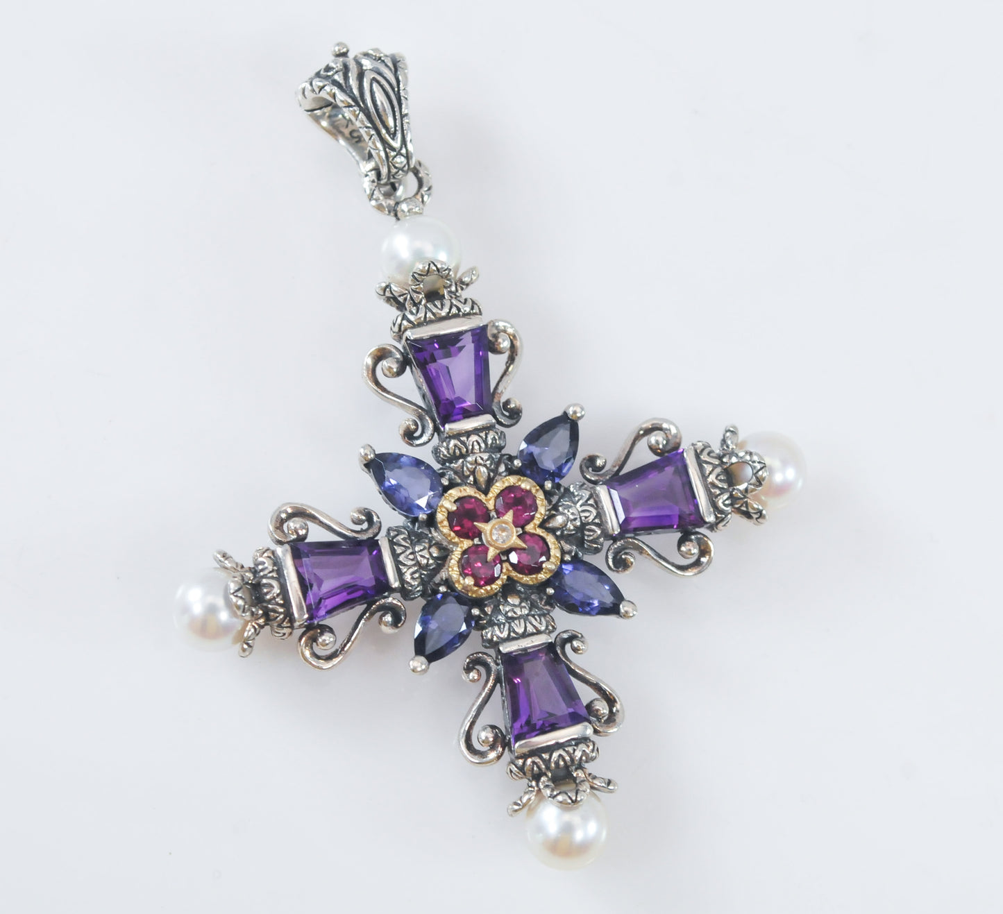 Barbara Bixby Sterling Silver 18K Gold Amethyst Pearl Cross Enhancer Pendant