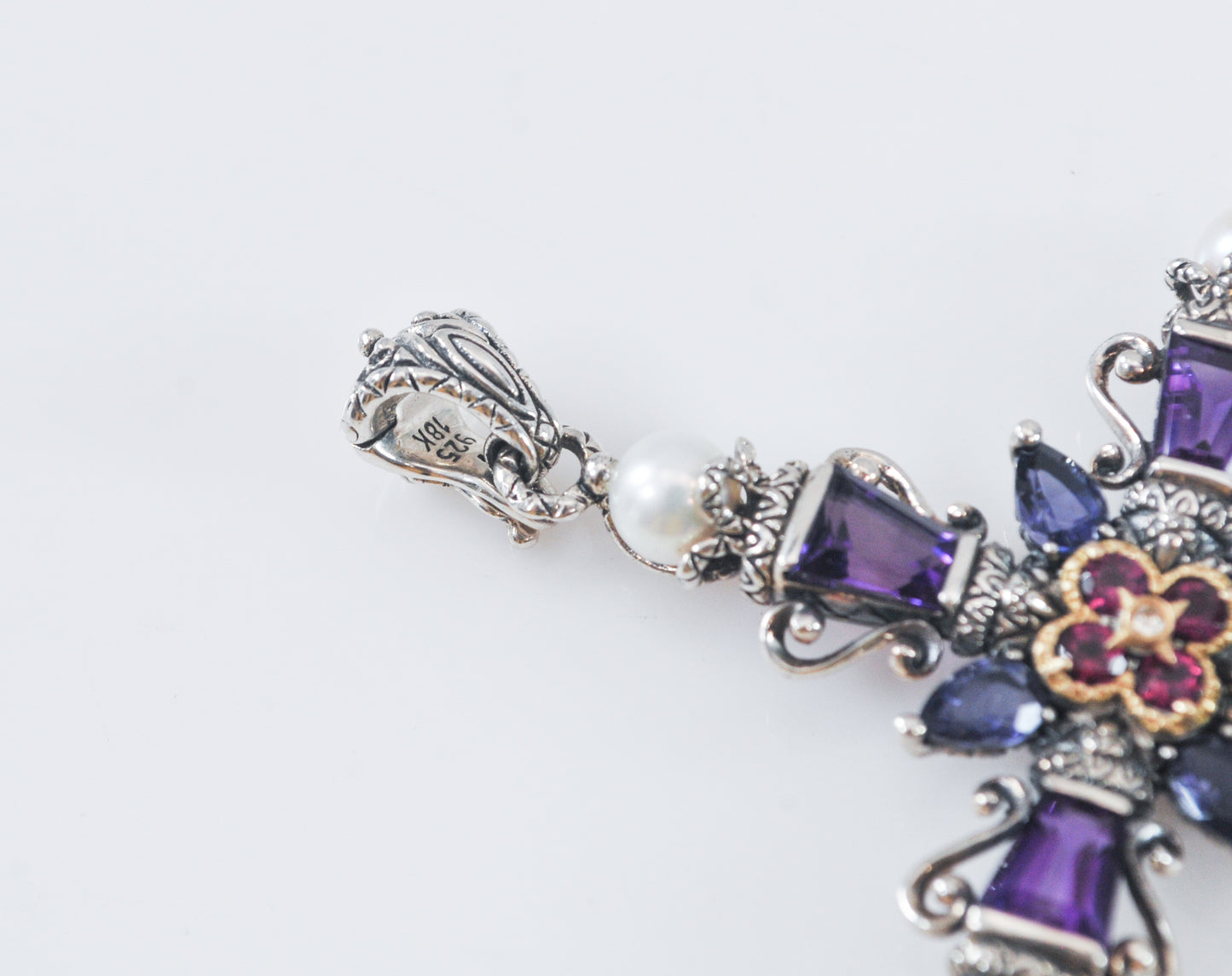 Barbara Bixby Sterling Silver 18K Gold Amethyst Pearl Cross Enhancer Pendant