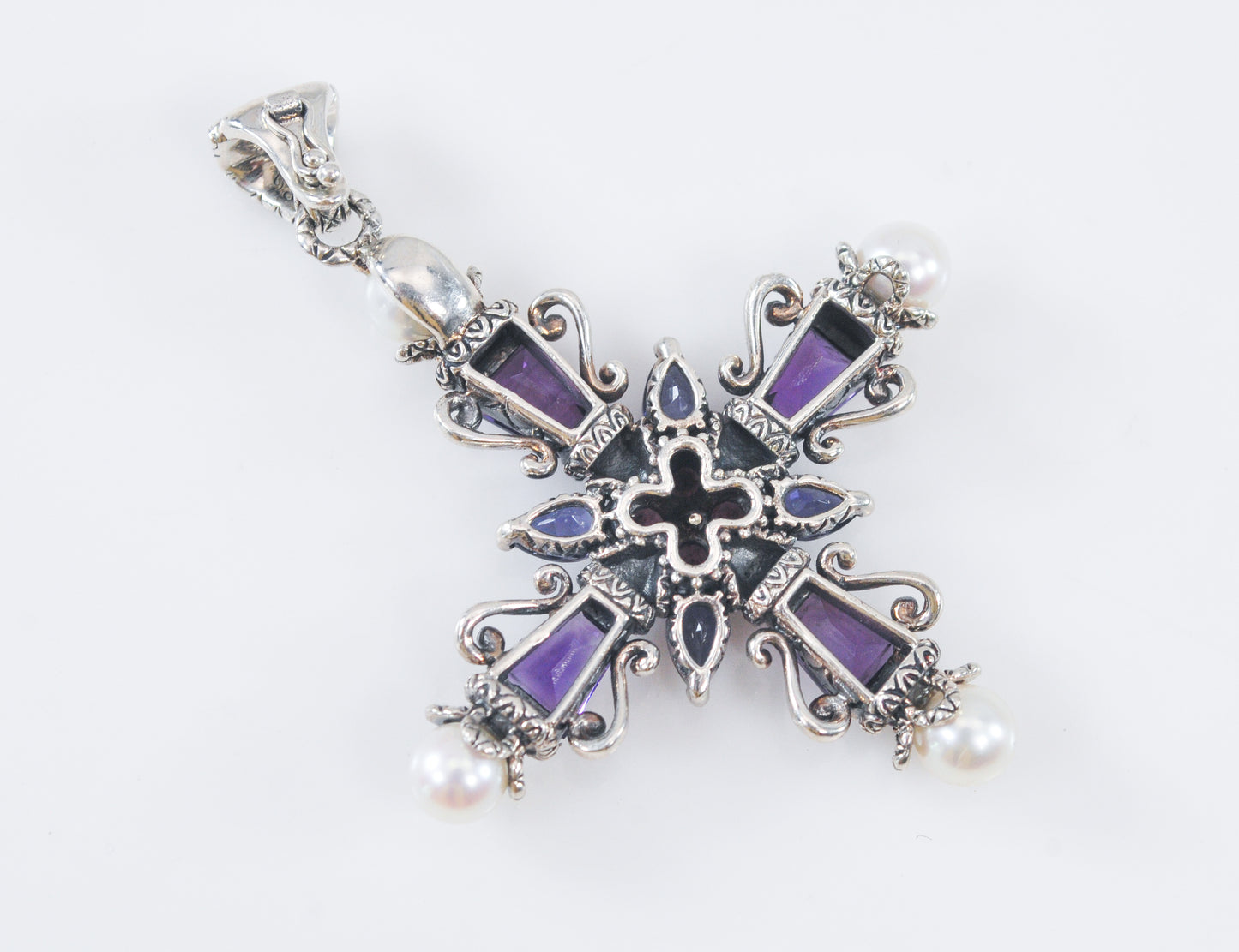 Barbara Bixby Sterling Silver 18K Gold Amethyst Pearl Cross Enhancer Pendant