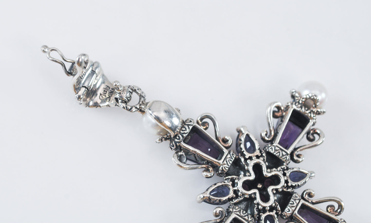 Barbara Bixby Sterling Silver 18K Gold Amethyst Pearl Cross Enhancer Pendant