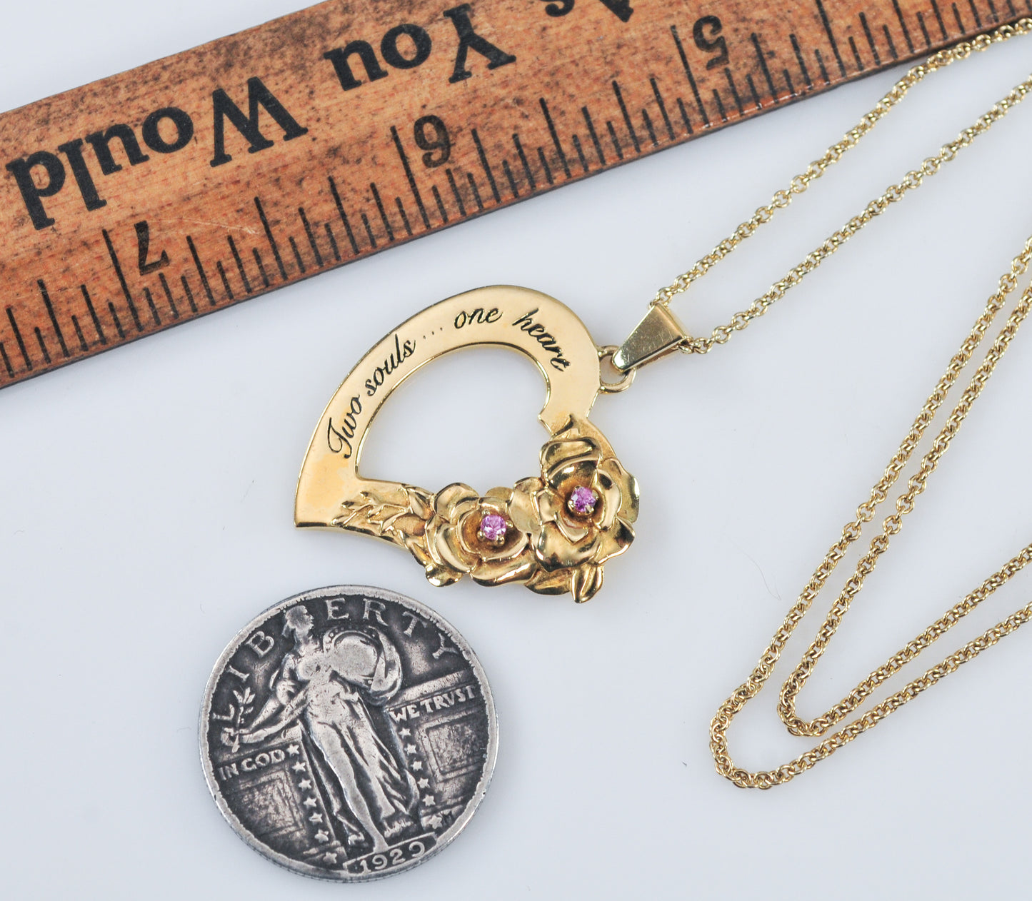 Gold over Sterling Quote Flower Heart Necklace