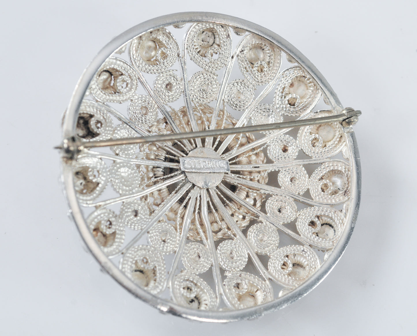 Large Vintage Sterling Silver Cannetille Brooch