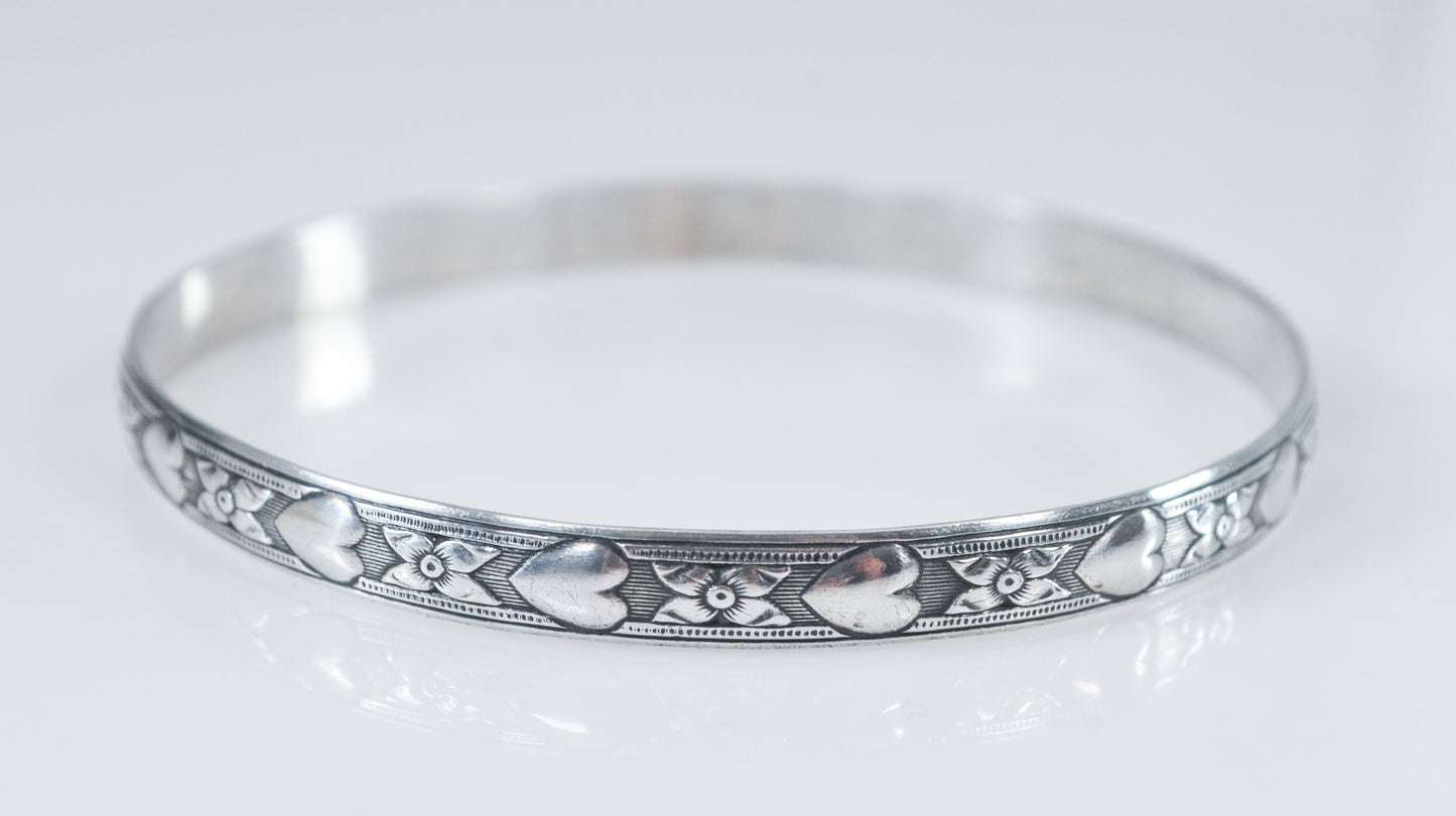 Vintage Sterling Silver Danecraft Heart Bangle Bracelet