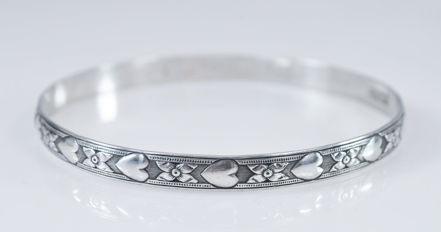 Vintage Sterling Silver Danecraft Heart Bangle Bracelet