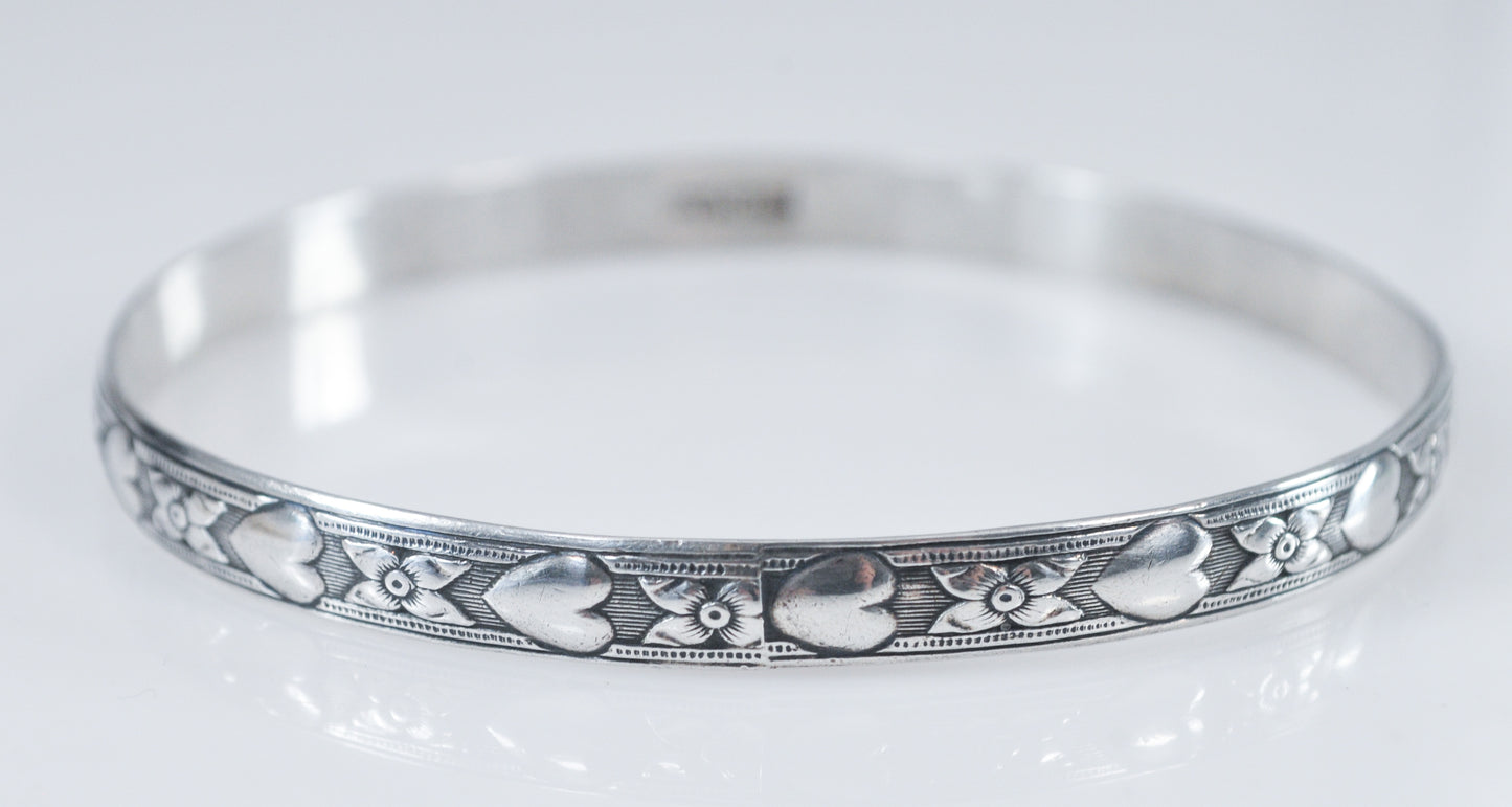 Vintage Sterling Silver Danecraft Heart Bangle Bracelet