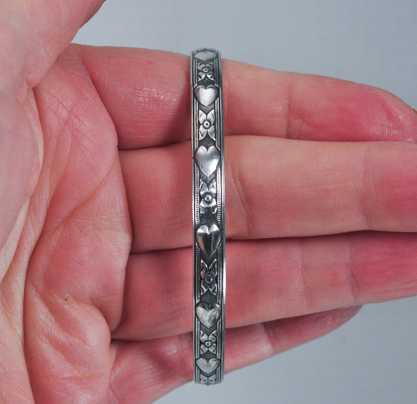 Vintage Sterling Silver Danecraft Heart Bangle Bracelet