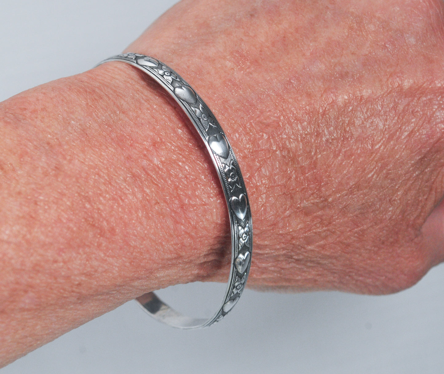 Vintage Sterling Silver Danecraft Heart Bangle Bracelet