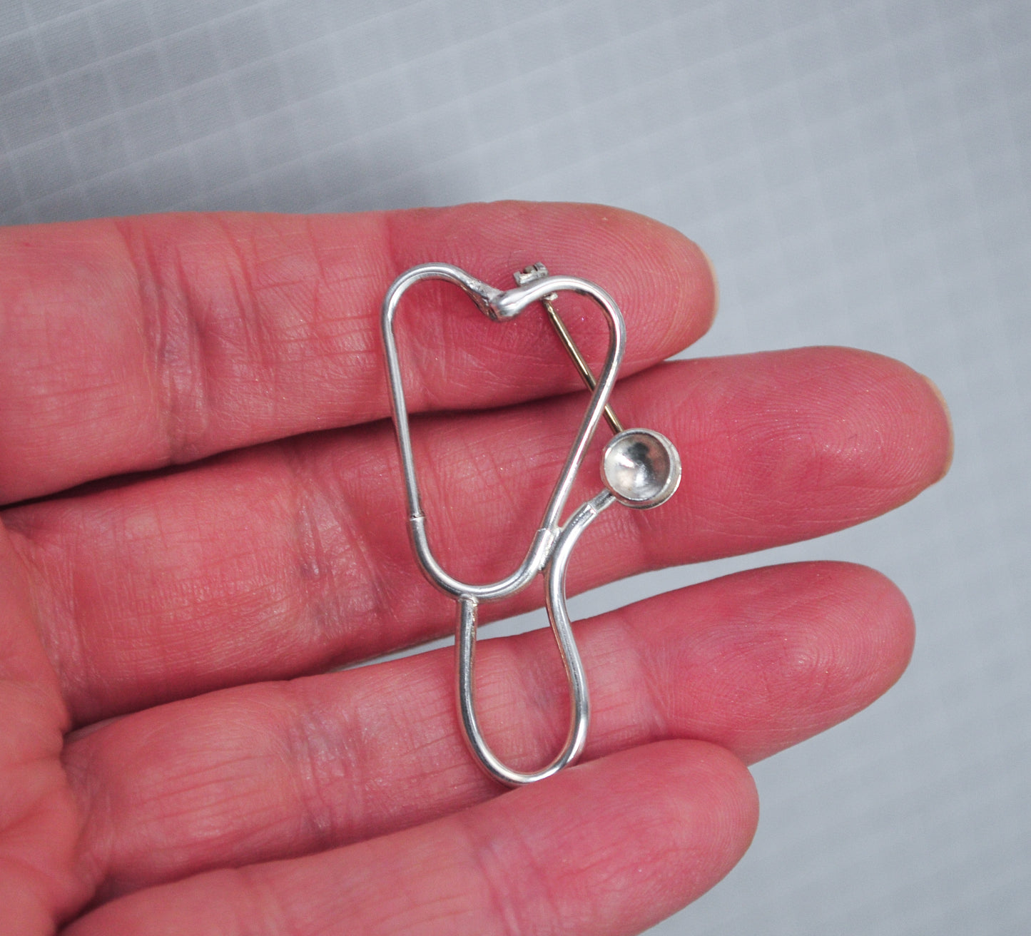 Sterling Silver Stethoscope Brooch