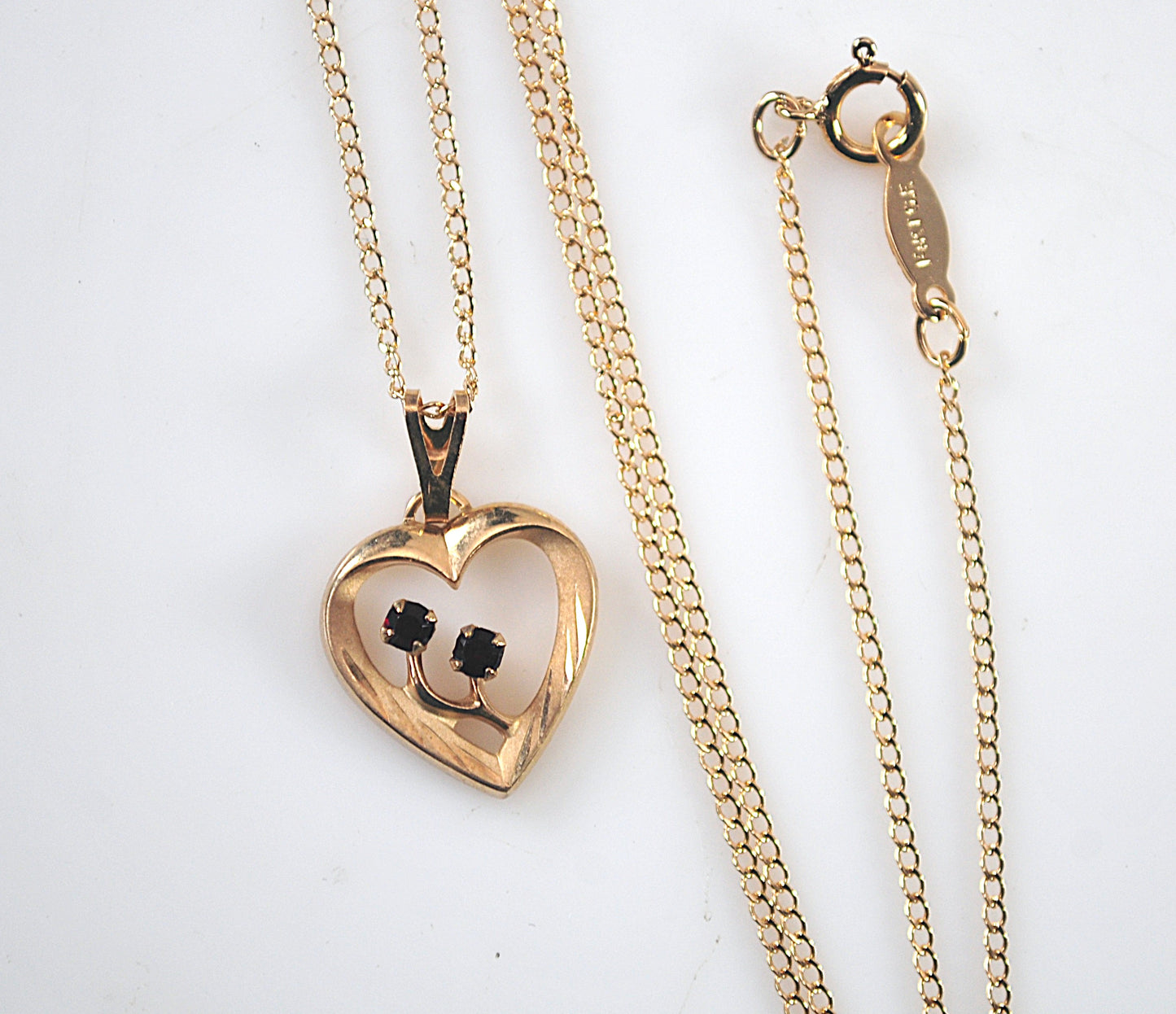 Vintage Gold Filled Garnet Heart Necklace