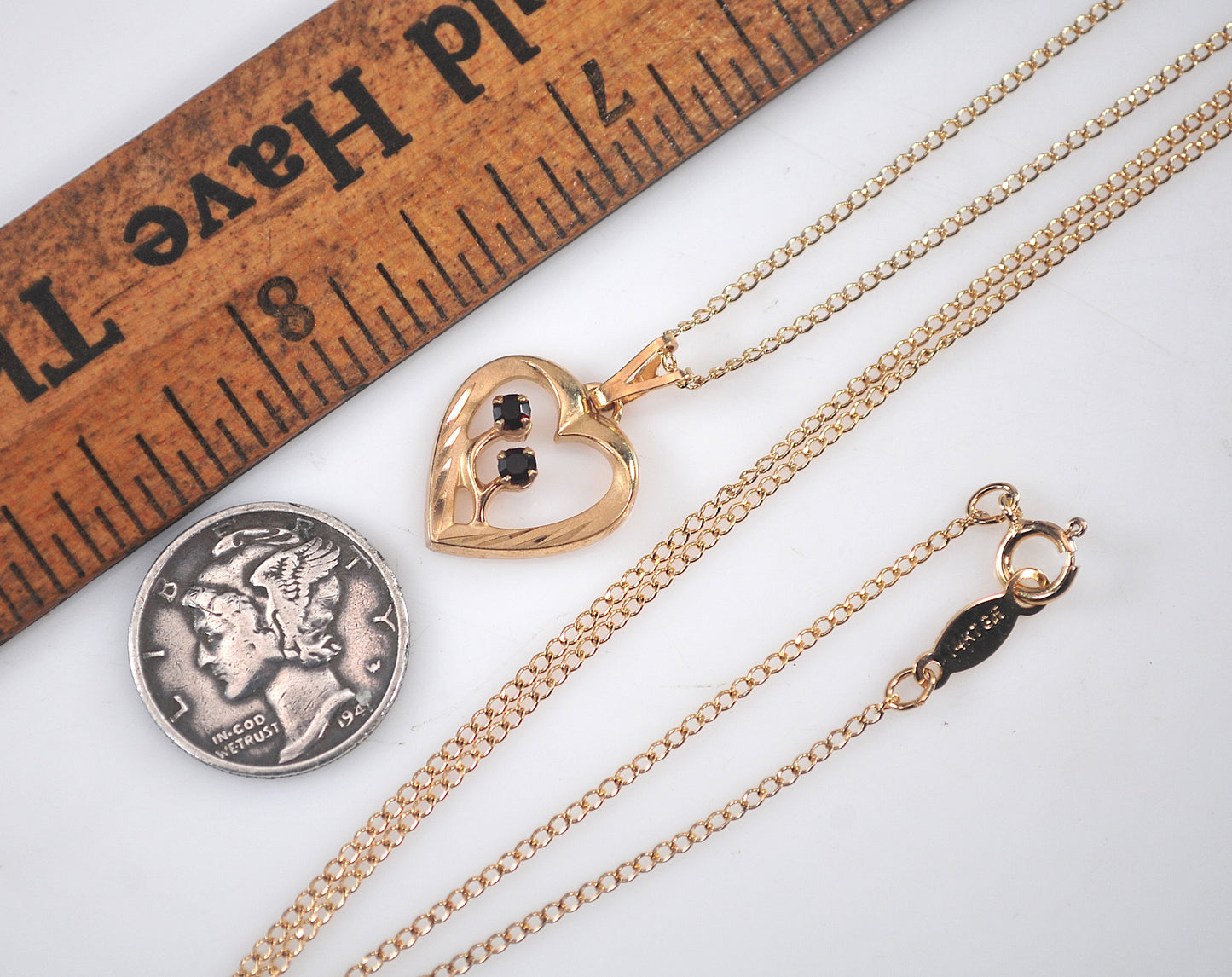 Vintage Gold Filled Garnet Heart Necklace