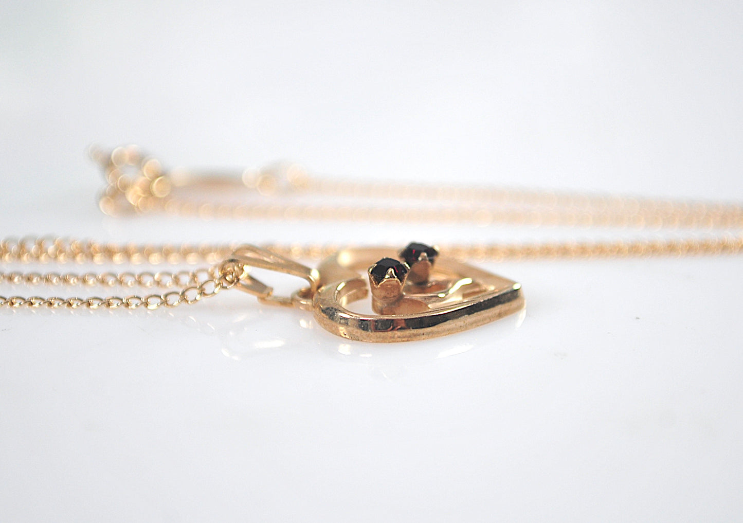 Vintage Gold Filled Garnet Heart Necklace