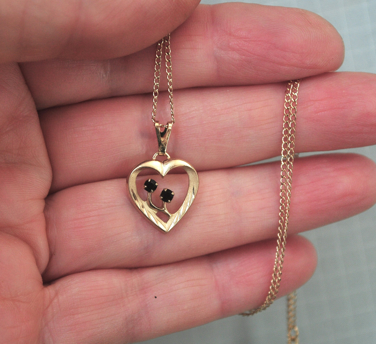 Vintage Gold Filled Garnet Heart Necklace