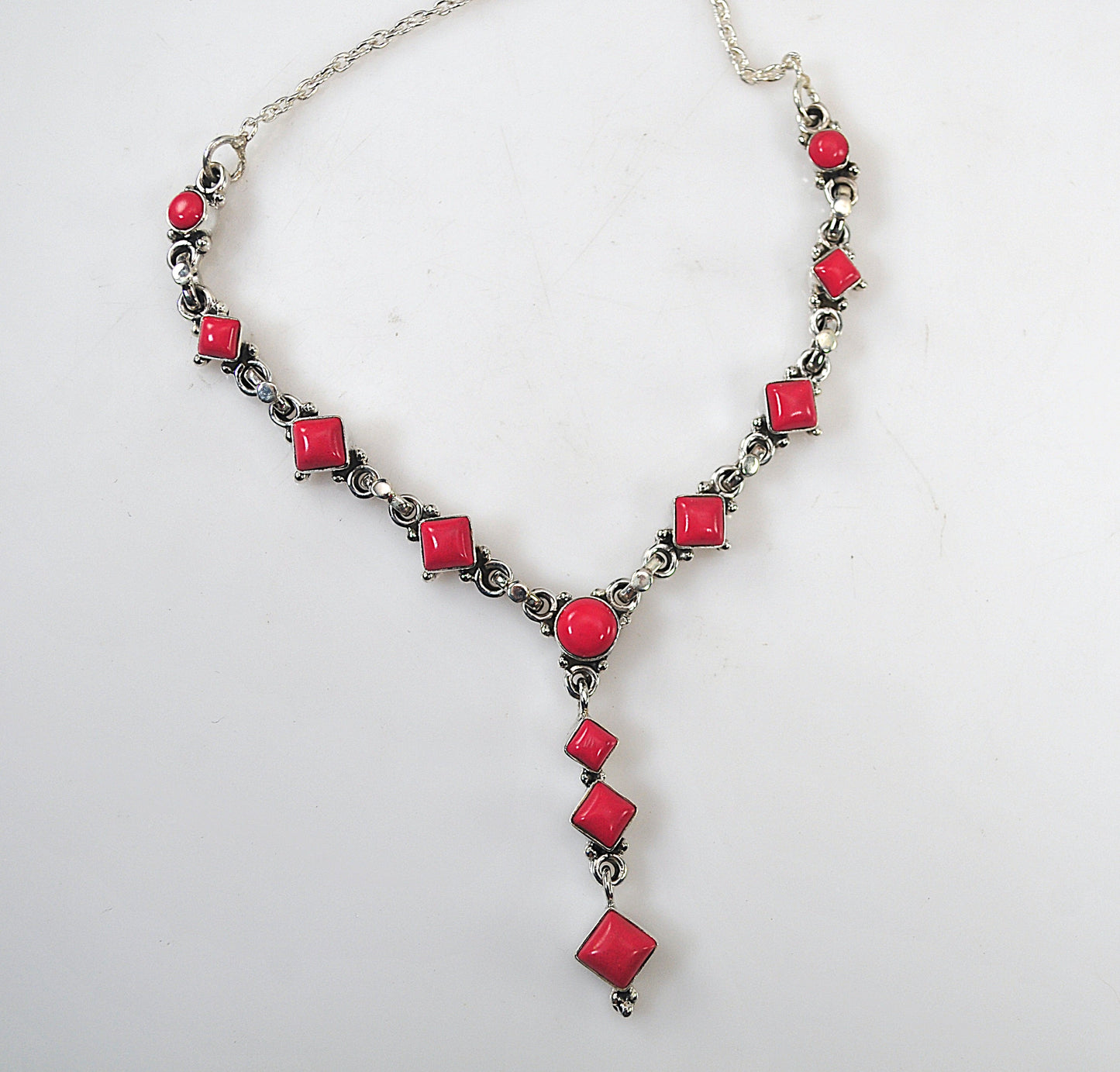 Adjustable Sterling Silver Red Coral Choker Necklace
