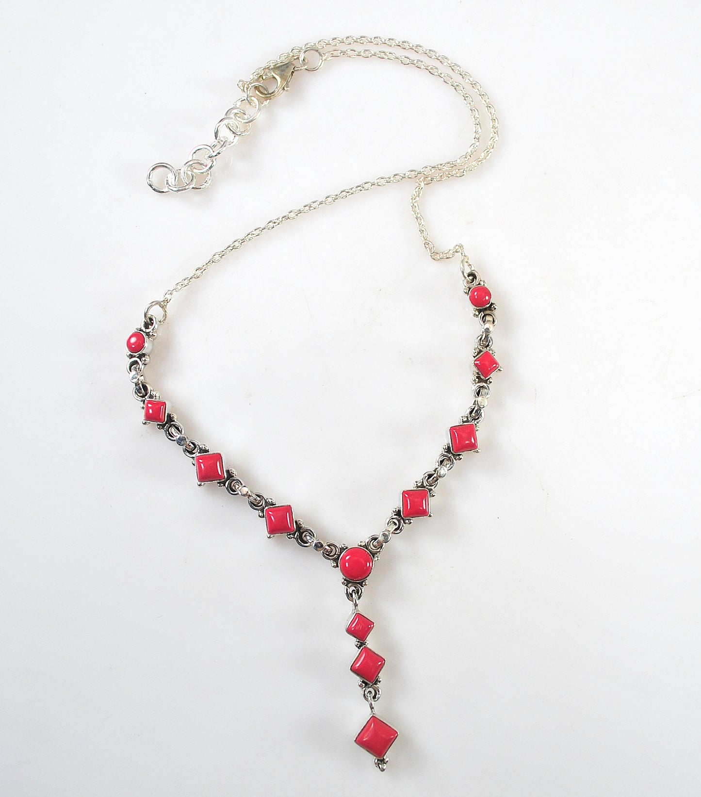 Adjustable Sterling Silver Red Coral Choker Necklace