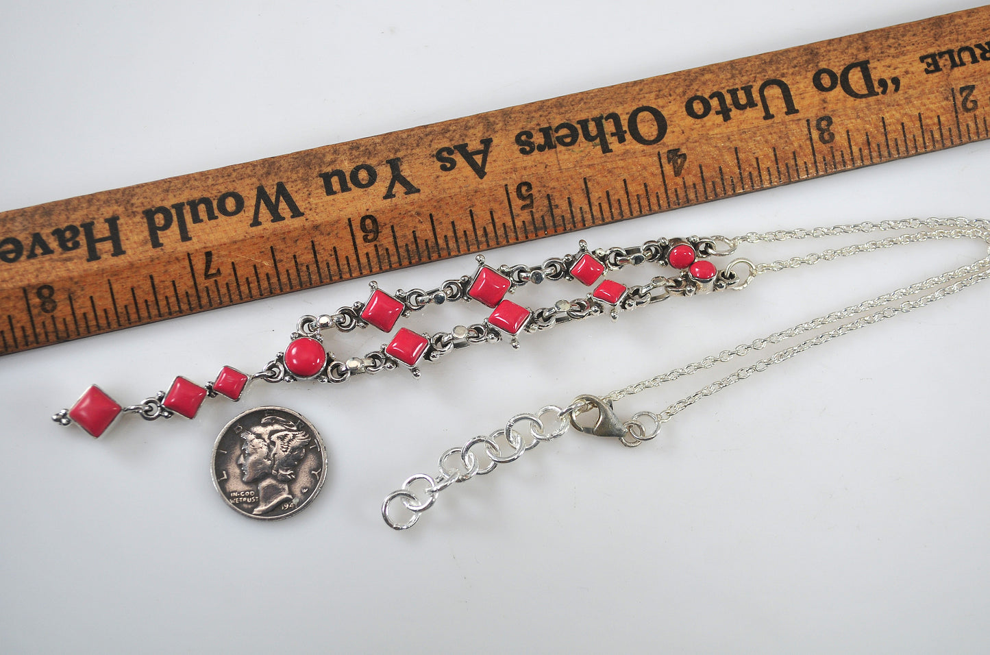 Adjustable Sterling Silver Red Coral Choker Necklace
