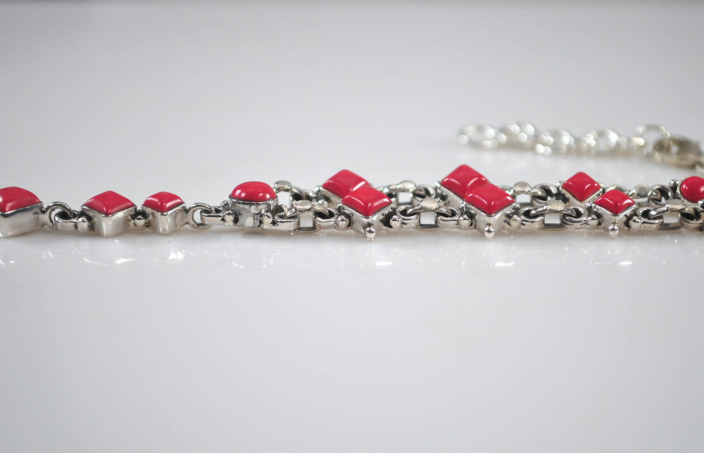 Adjustable Sterling Silver Red Coral Choker Necklace
