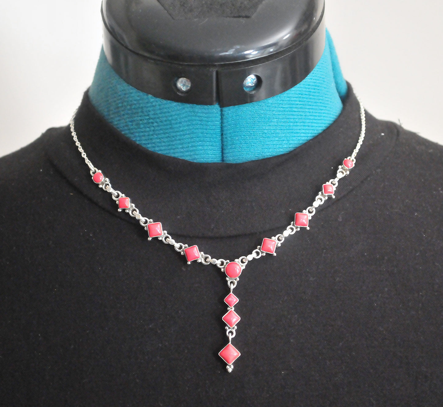 Adjustable Sterling Silver Red Coral Choker Necklace