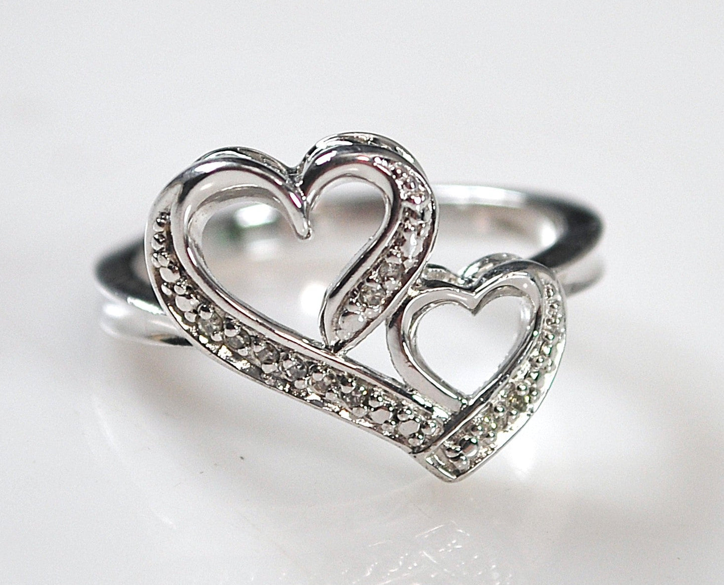 Sterling Silver Genuine Diamond Double Heart Ring