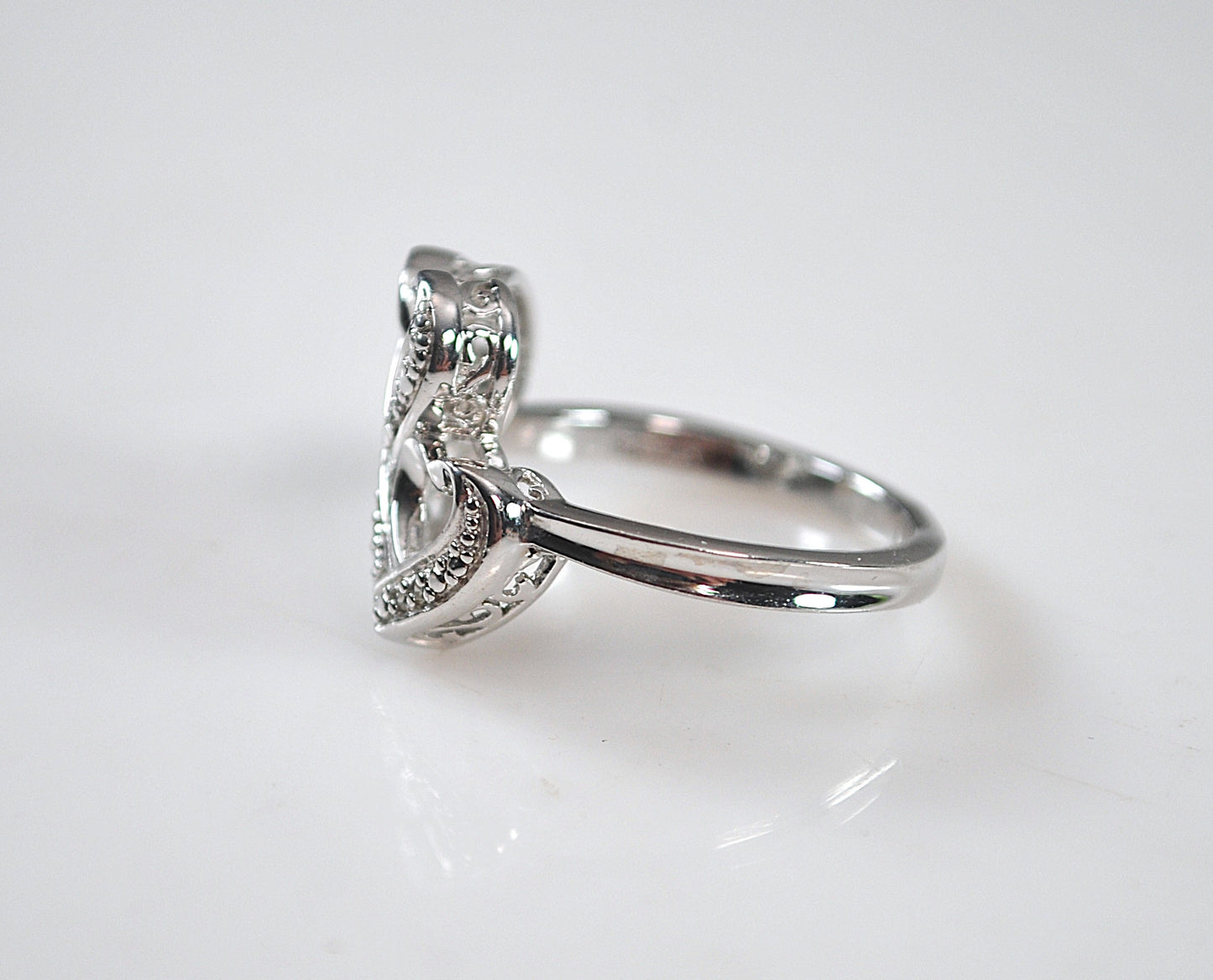Sterling Silver Genuine Diamond Double Heart Ring