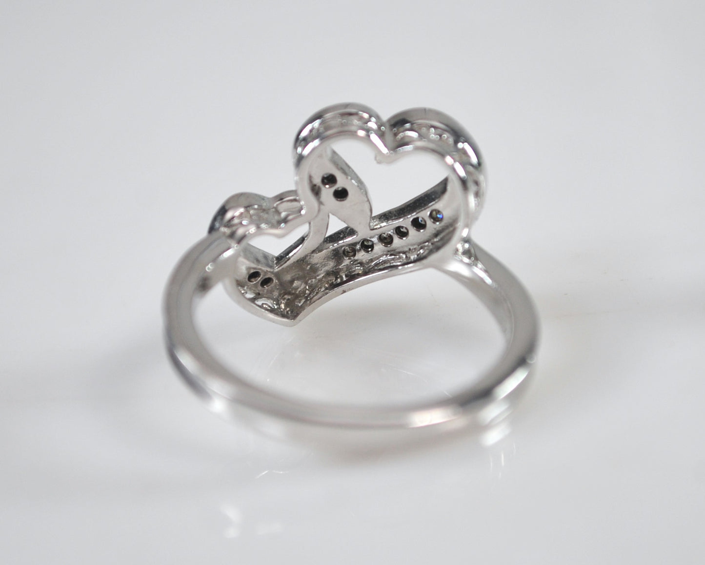 Sterling Silver Genuine Diamond Double Heart Ring
