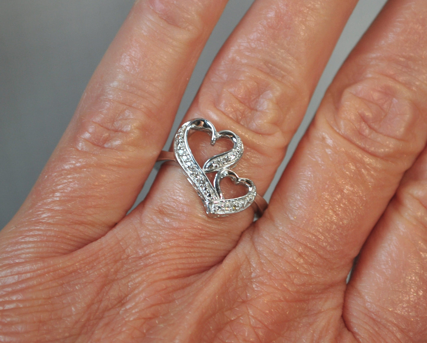 Sterling Silver Genuine Diamond Double Heart Ring
