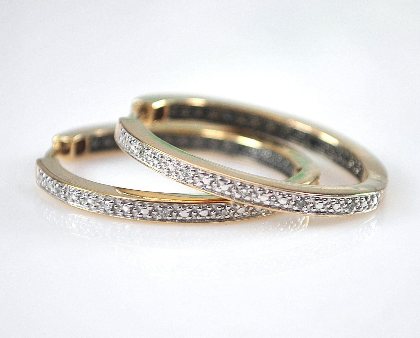 Signed Gold over Sterling Silver Black White Diamond Inside Out Hoop Earrings