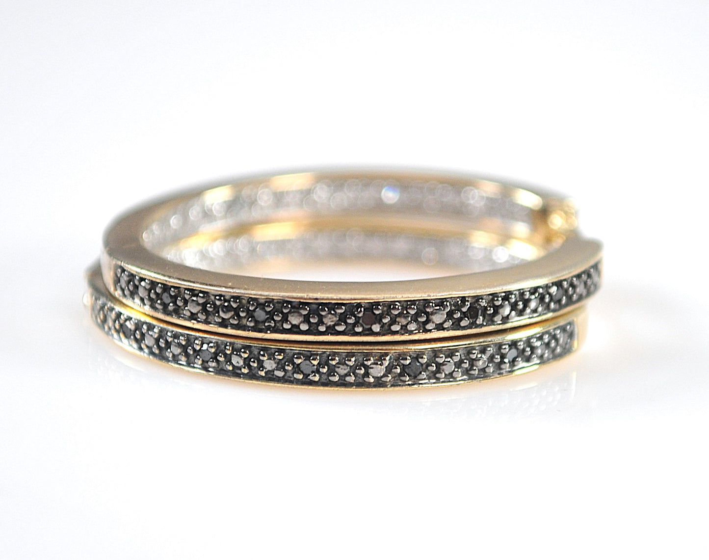 Signed Gold over Sterling Silver Black White Diamond Inside Out Hoop Earrings