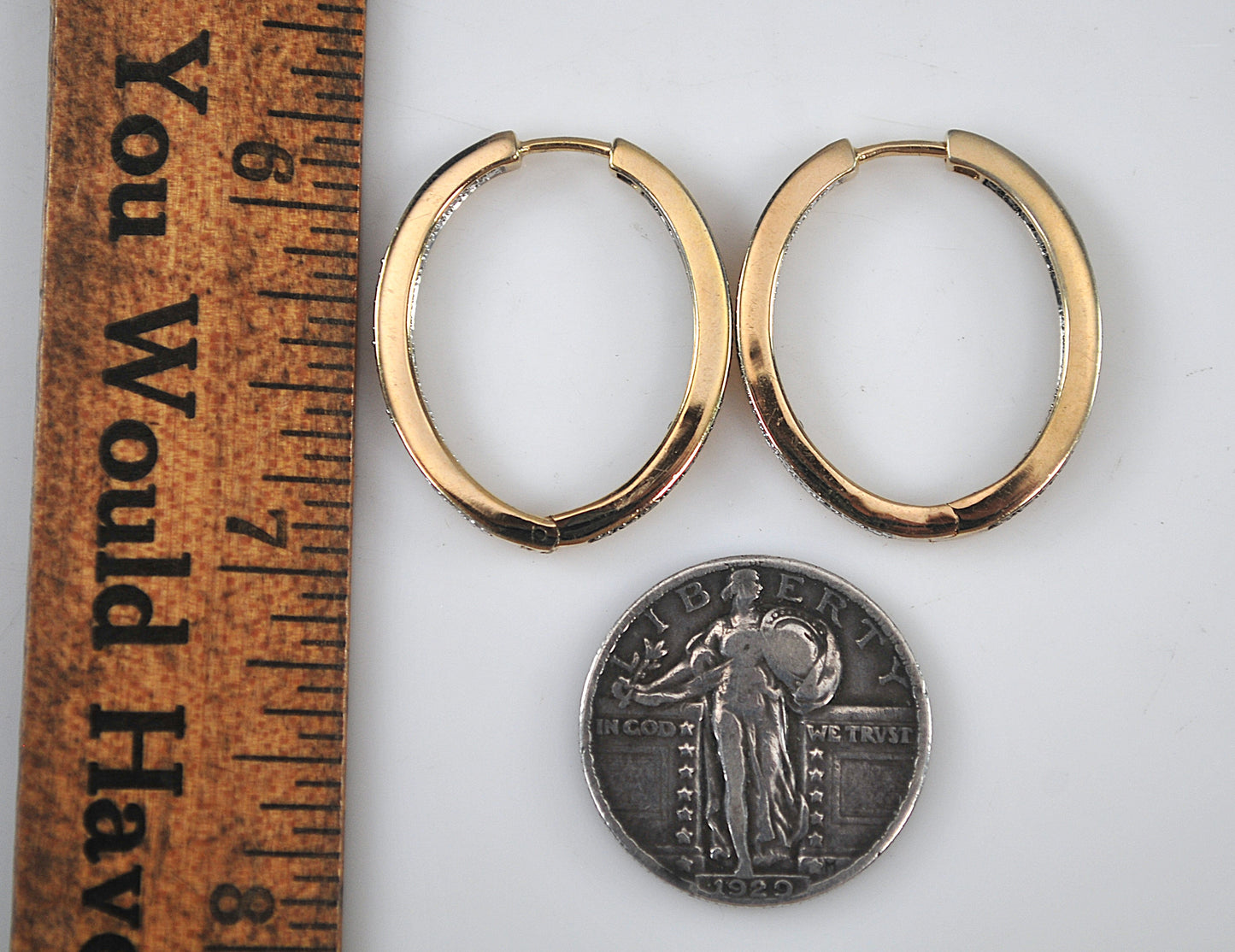 Signed Gold over Sterling Silver Black White Diamond Inside Out Hoop Earrings