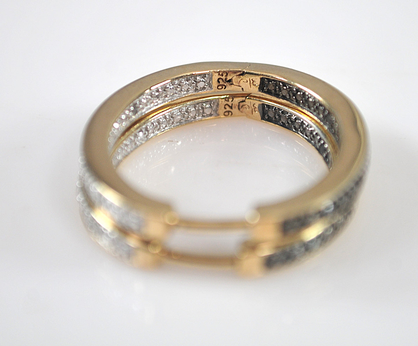 Signed Gold over Sterling Silver Black White Diamond Inside Out Hoop Earrings