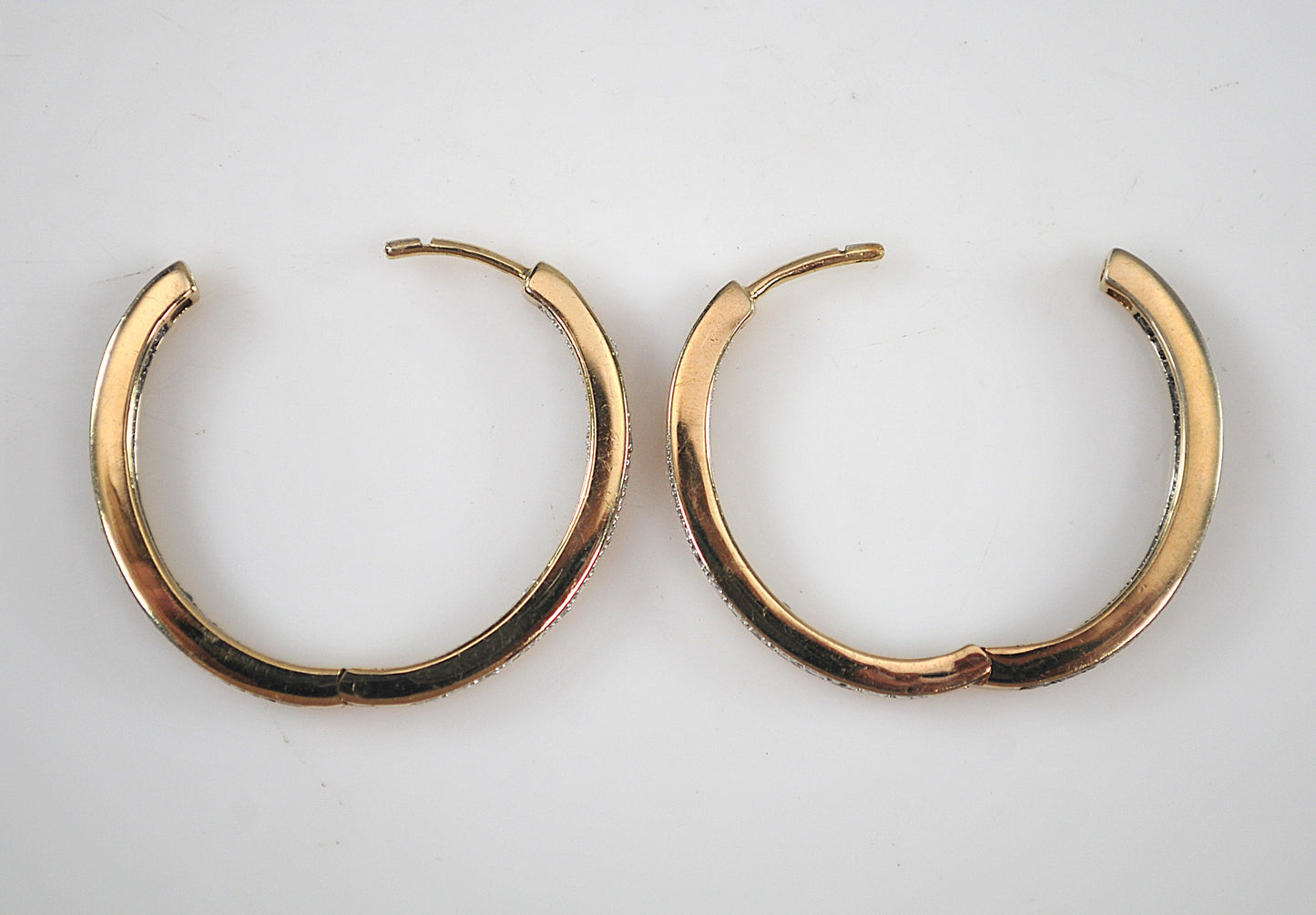 Signed Gold over Sterling Silver Black White Diamond Inside Out Hoop Earrings