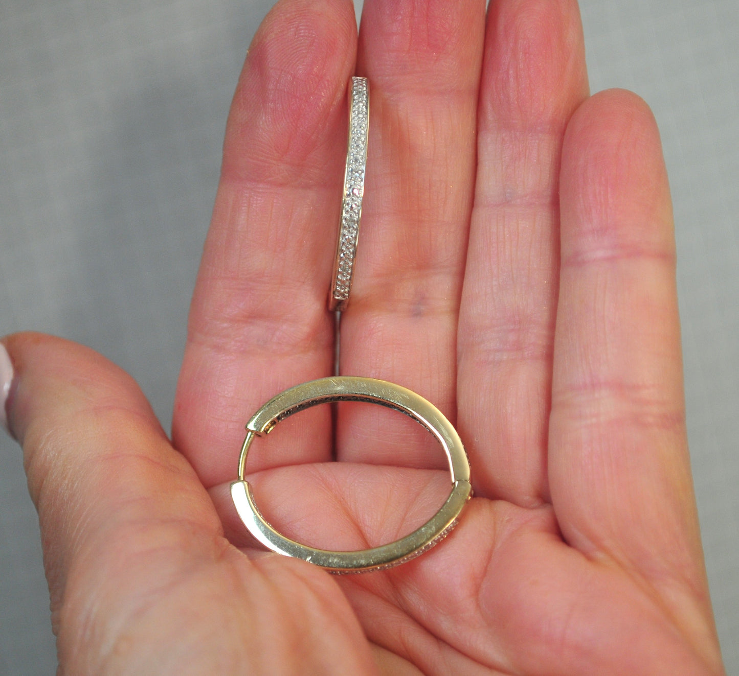 Signed Gold over Sterling Silver Black White Diamond Inside Out Hoop Earrings