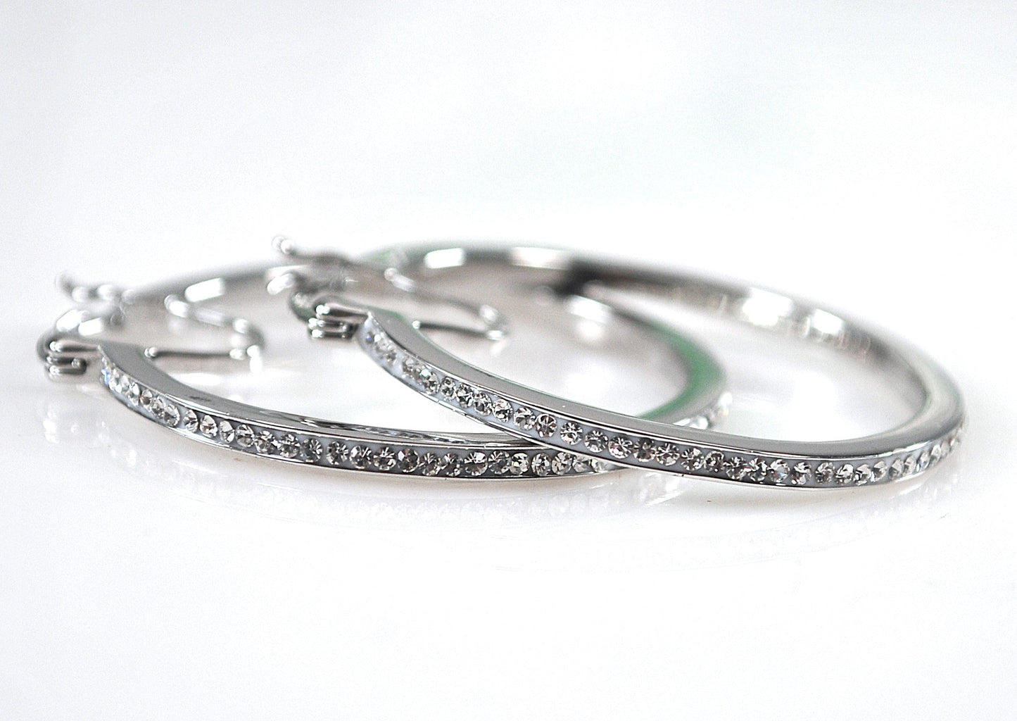 Large Sterling Silver CZ Hoop Earrings