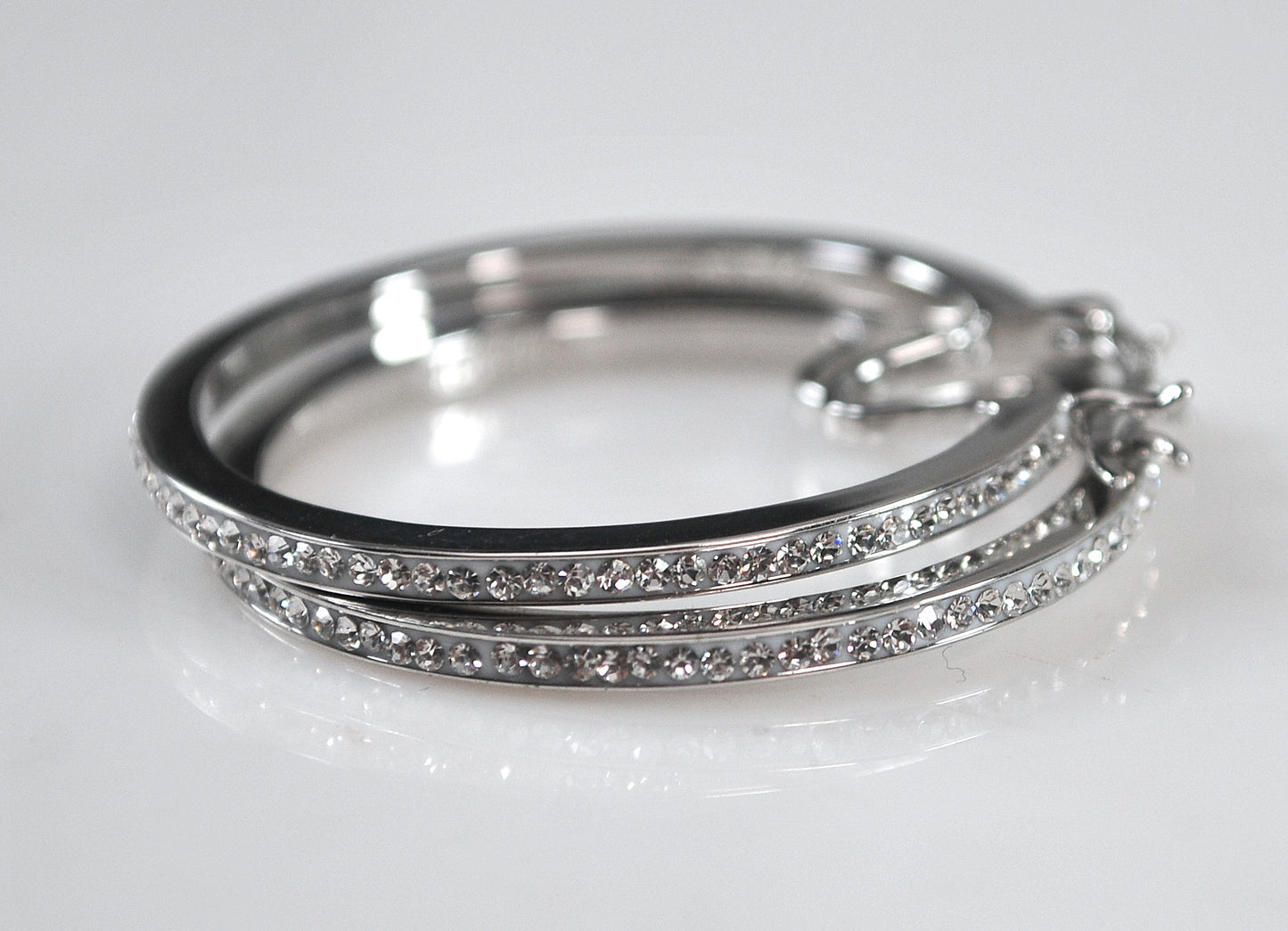 Large Sterling Silver CZ Hoop Earrings