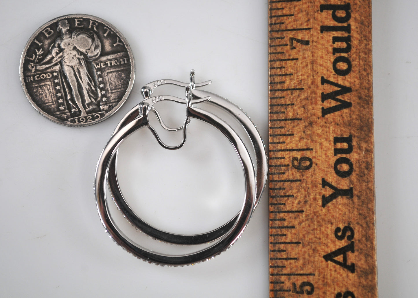 Large Sterling Silver CZ Hoop Earrings