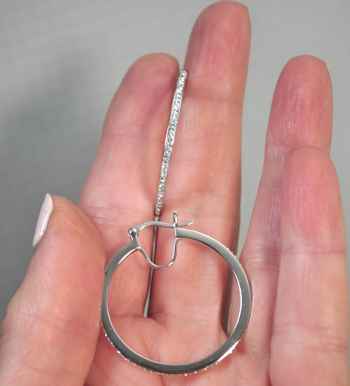 Large Sterling Silver CZ Hoop Earrings