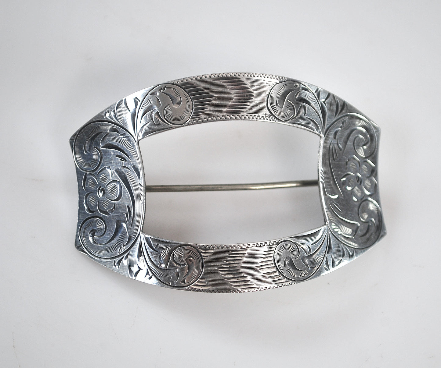 Antique Signed Sterling Silver Belt Sash Buckle Brooch