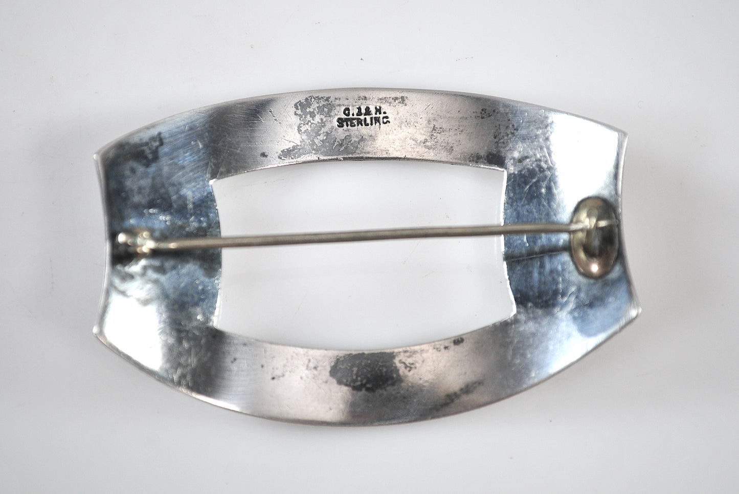 Antique Signed Sterling Silver Belt Sash Buckle Brooch