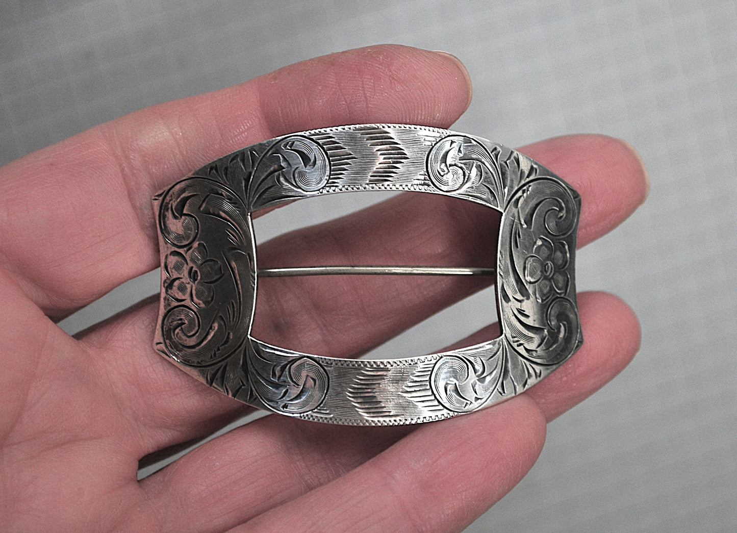 Antique Signed Sterling Silver Belt Sash Buckle Brooch