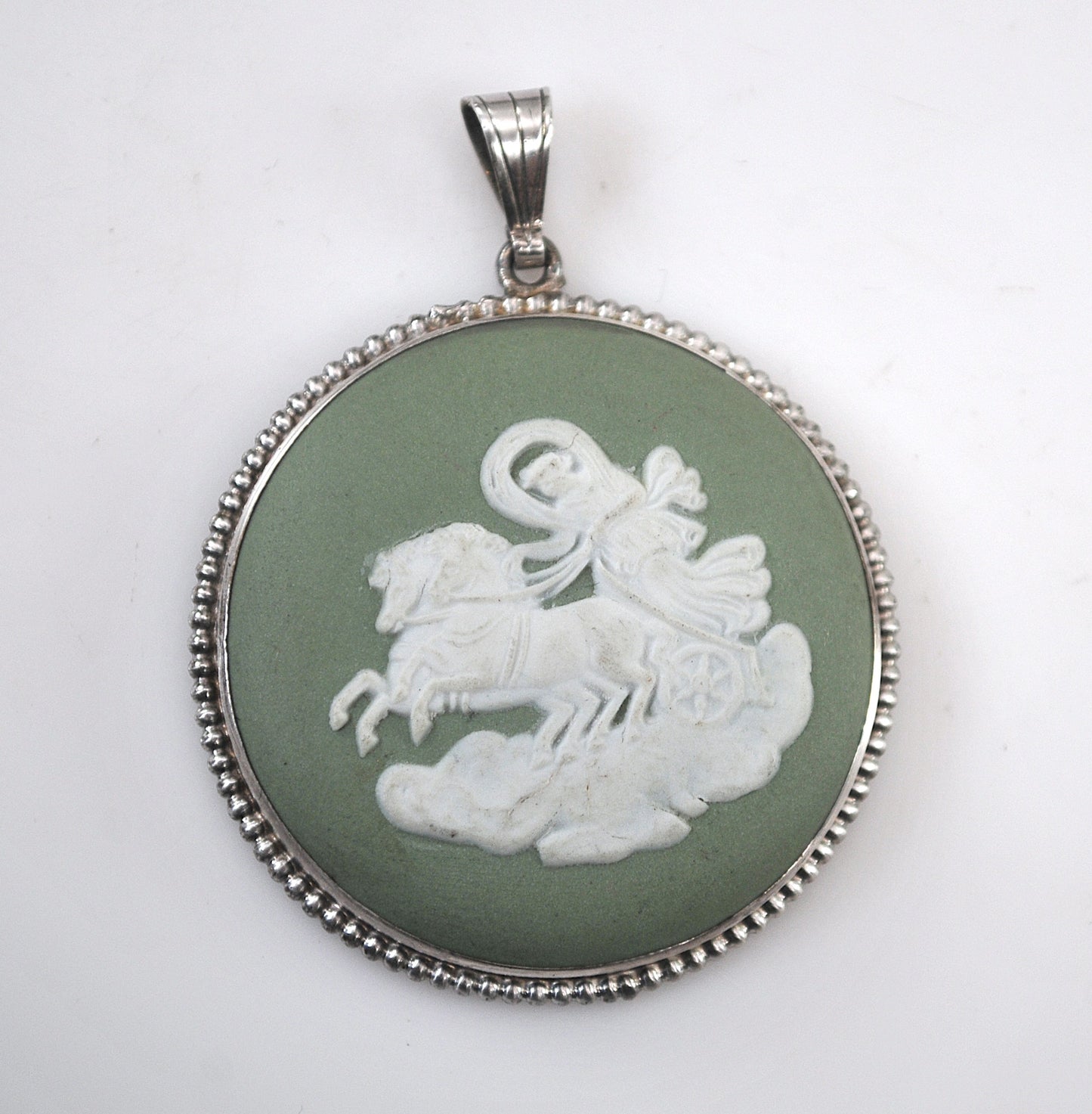 Vintage Wedgwood Sterling Silver Green Jasperware Chariot Pendant