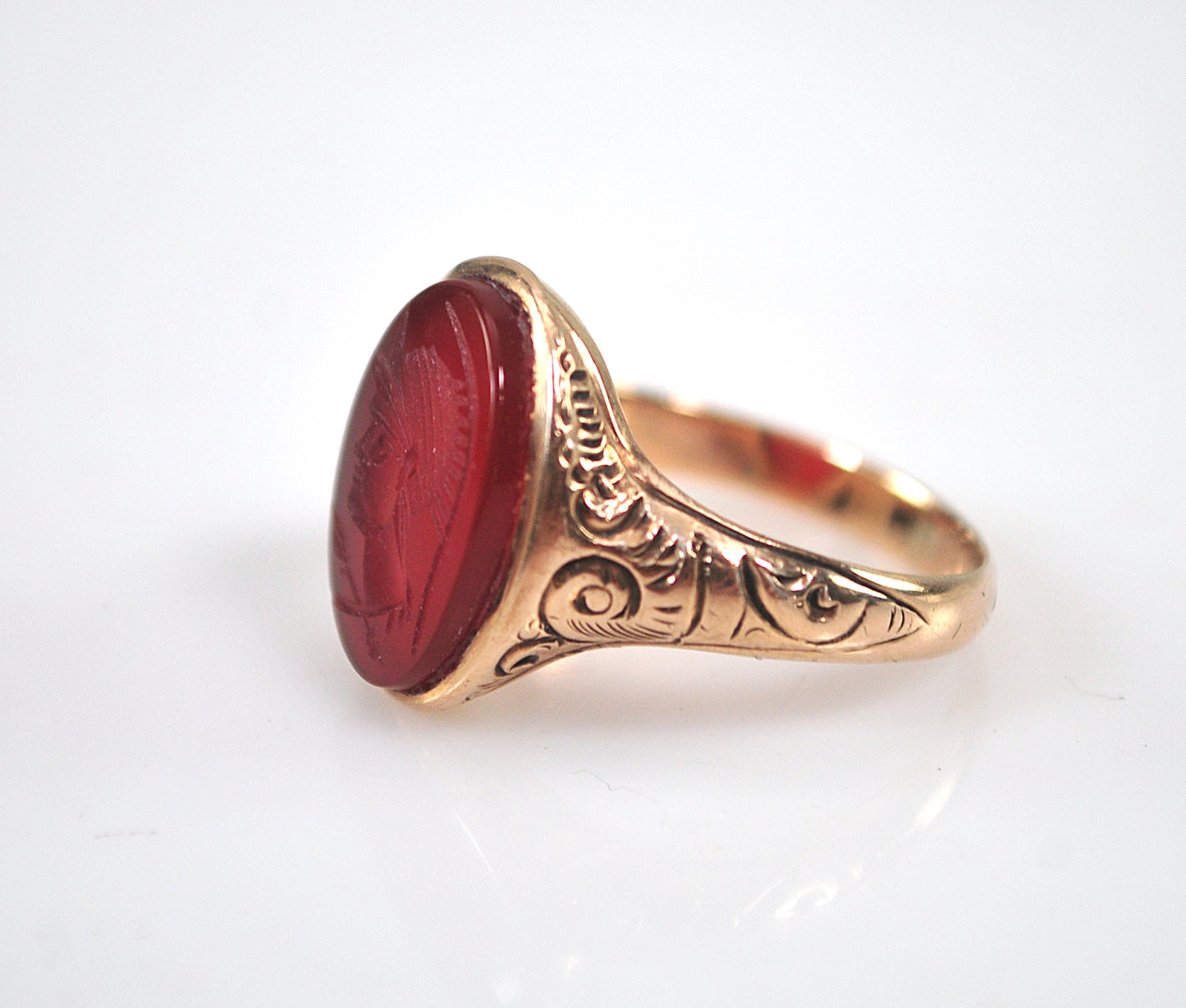 Antique 10K Gold Carnelian Intaglio Ring