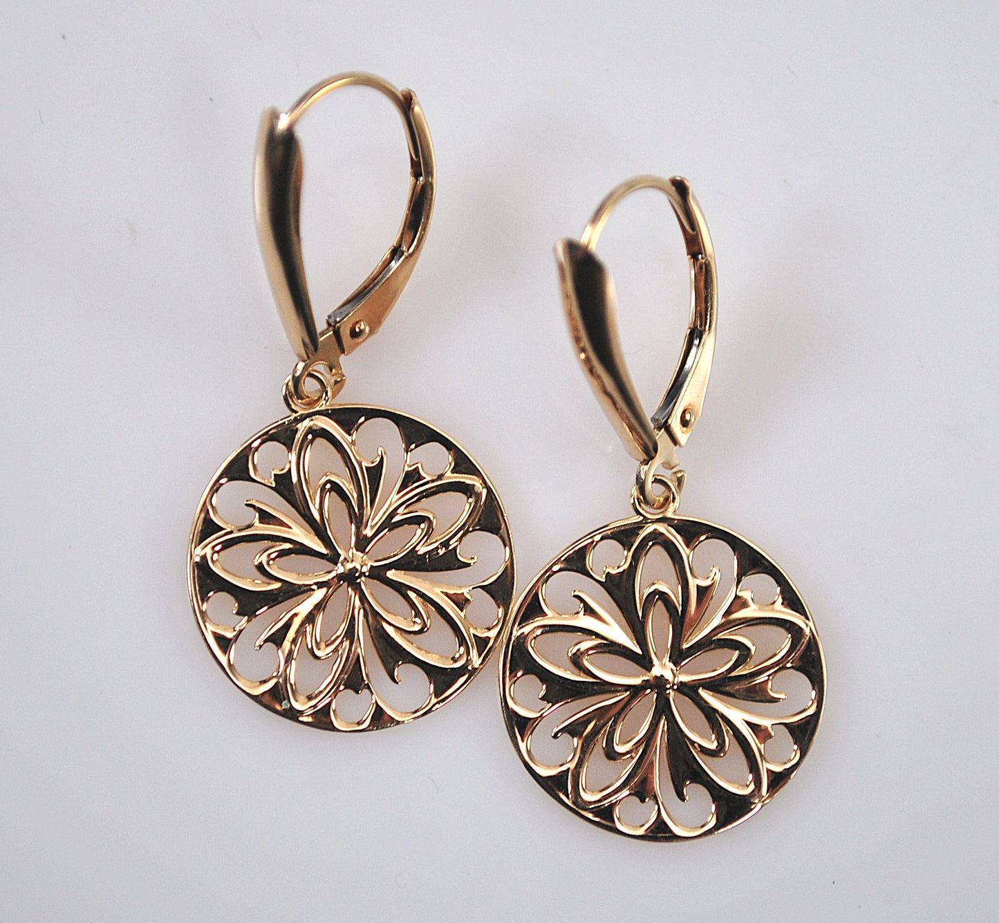 Designer 14K Gold Flower Disc Earrings
