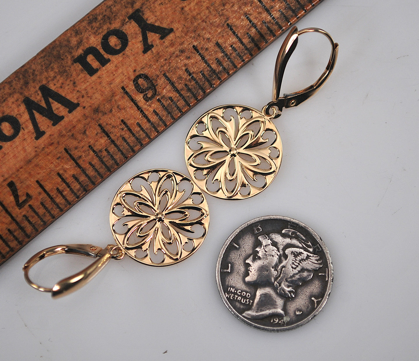 Designer 14K Gold Flower Disc Earrings