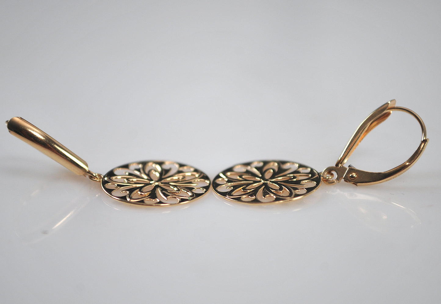 Designer 14K Gold Flower Disc Earrings