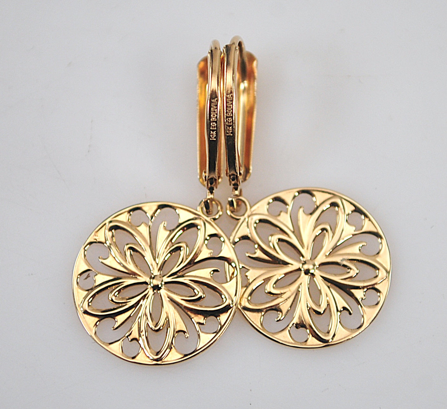 Designer 14K Gold Flower Disc Earrings